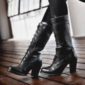 Black Vintage Victorian Inspired Block Heels Lace Up Mid Calf Boots
