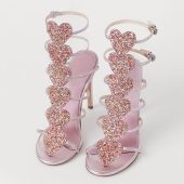 Silver Metallic Open Toe Buckle Glitter Heart Gladiator Sandals