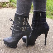Black Buckle Combat Boots Stiletto Heel Lace-Up Platform Booties