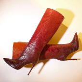Ombre Color Crocodile Embossed Below The Knee High Heel Boots