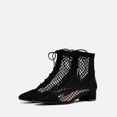 Black Nets Lace Up Summer Booties Block Heel Ankle Boots