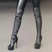 Black Stiletto Heel Sexy Over-The-Knee Platform Boots for Women