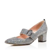 Women's Trendy Round Toe Glitter Buckle Block Heel Mary Jane Pumps