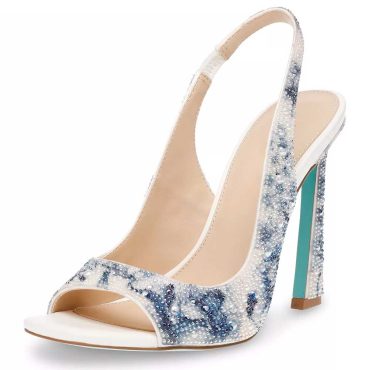 White & Blue Peep Toe Rhinestone Slingback High Heels Sandals