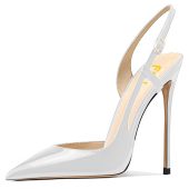 White Patent Leather Stiletto Heels Pointed Toe Slingback Pumps