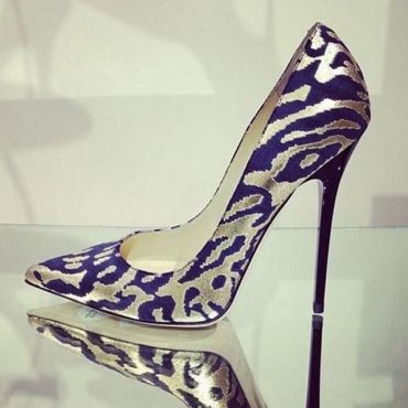 Champagne and Navy Pointed Toe Animal Print Stiletto Heels Pumps