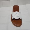 Handmade Moroccan White Leather Sandals For Women – Flat Slip-on Summer Shoes With Interlocking Strap – Artisan Minimalist Brown Sole Slides