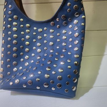Moroccan Blue Leather Tote Bag – Handmade Studded Shoulder Purse – Boho Chic Bag With Silver Accents – Soft Interior – Large & Small Sizes