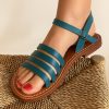 Handmade Moroccan Blue Leather Sandals Women Flat Strappy Summer Shoes